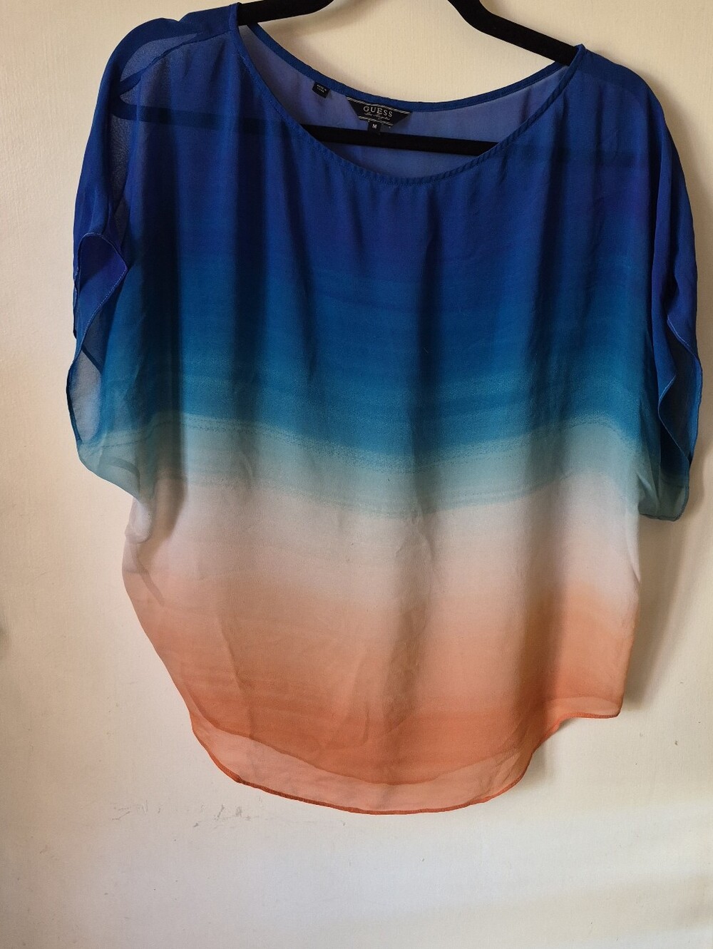 GUESS Ombré Striped Sheer Chiffon Blouse.